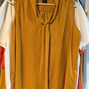 Jones New York Mustard Polka Dot Tie-Neck Sleeveless Blouse